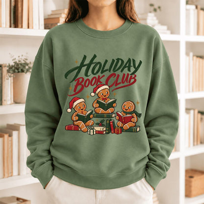 Holiday Book Club Softstyle Sweatshirt | Christmas Book Club Gift Military Green