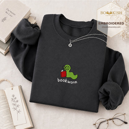Bookworm Embroidered Sweatshirt | Reader Gift Dark Heather