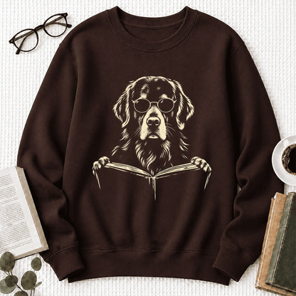 Golden Retriever Reading Book Crewneck Sweatshirt | Reader Gift Dark Chocolate
