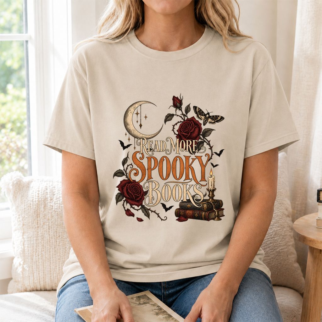 Read More Spooky Books Printed T-Shirt | Halloween Book Lover Gift Sand
