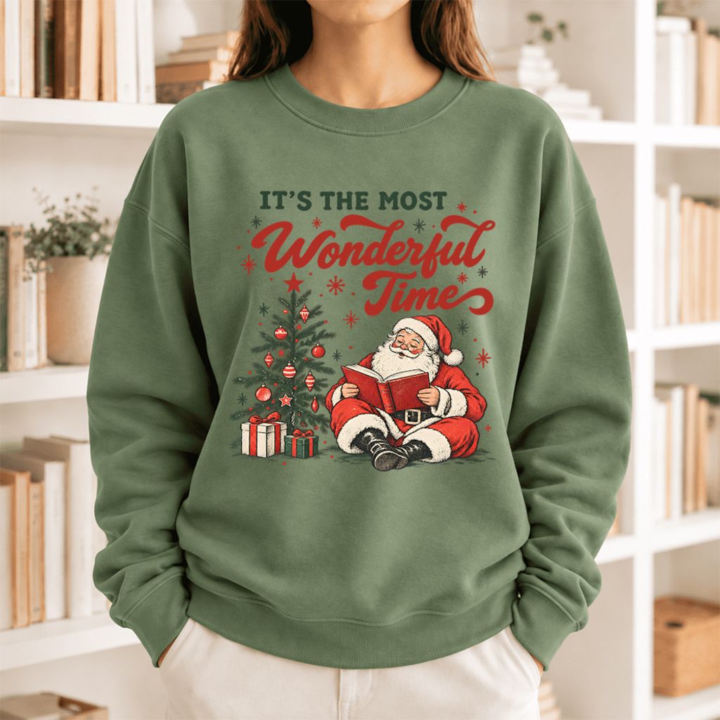 It’S The Most Wonderful Time Softstyle Sweatshirt | Christmas Book Lover Gift Military Green