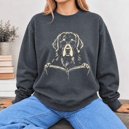 Golden Retriever Reading Book Softstyle Sweatshirt | Golden Retriever Gift Dark Heather