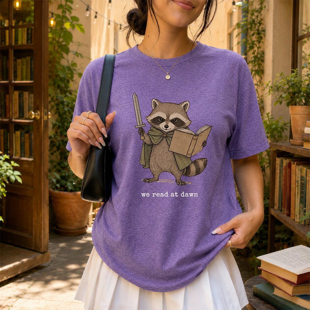 Funny Raccoon Reading Softstyle T-Shirt | Book Lover Gift Heather Purple