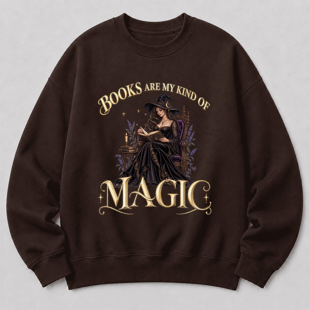 Books Are My Kind Of Magic Crewneck Sweatshirt | Halloween Literary Fantasy Book Lover Gift Dark Chocolate