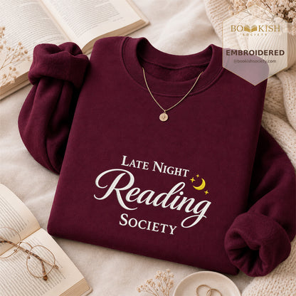 Late Night Reading Society Embroidered Sweatshirt | Reader Gift Maroon