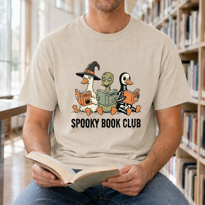 Spooky Book Club Printed T-Shirt | Halloween Book Lover Gift Sand