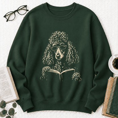 Poodle Reading Book Crewneck Sweatshirt | Reader Gift Forest Green