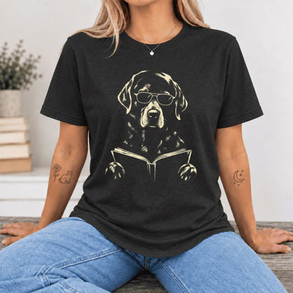 Labrador Retriever Reading Book Ultra-Soft Cotton T-Shirt | Dog Mom Reader Gift Black Heather