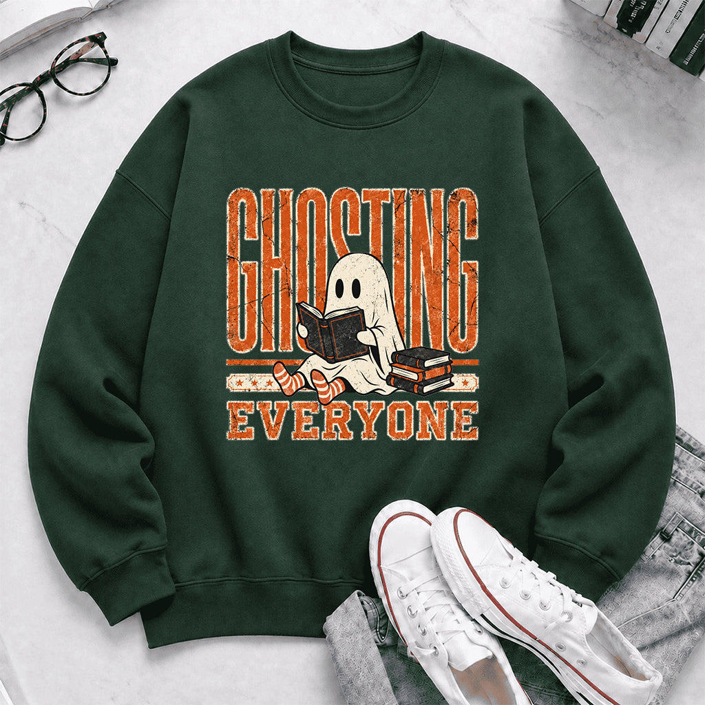 Ghosting Everyone Printed Sweatshirt | Halloween Book Lover Gift Forest Green