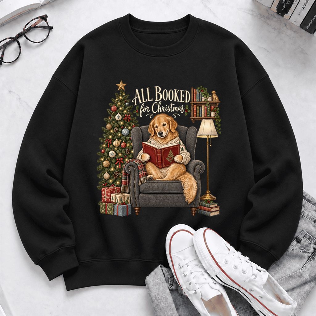 All Booked For Christmas Sweatshirt | Christmas Reader Gift Black