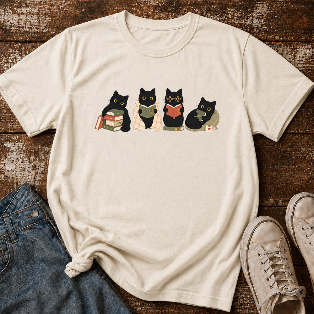 Black Cats Reading Softstyle T-Shirt | Book Lover Gift Natural