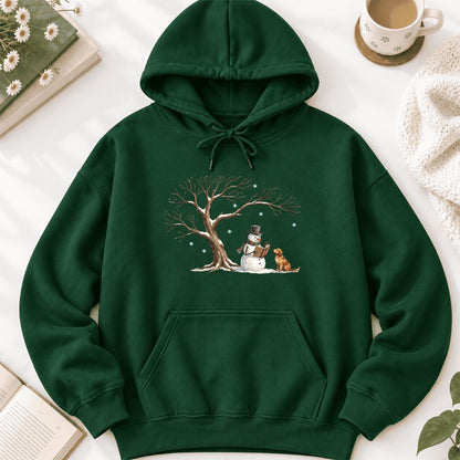 Golden Retriever And Snowman Under Tree Softstyle Hoodie | Christmas Reader Gift Forest Green