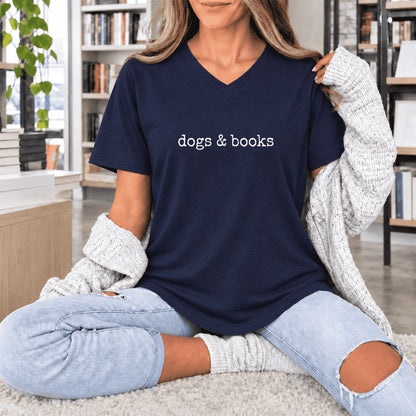 Dogs & Books Ultra-Soft V-Neck | Dog Lover & Reader Gift Navy