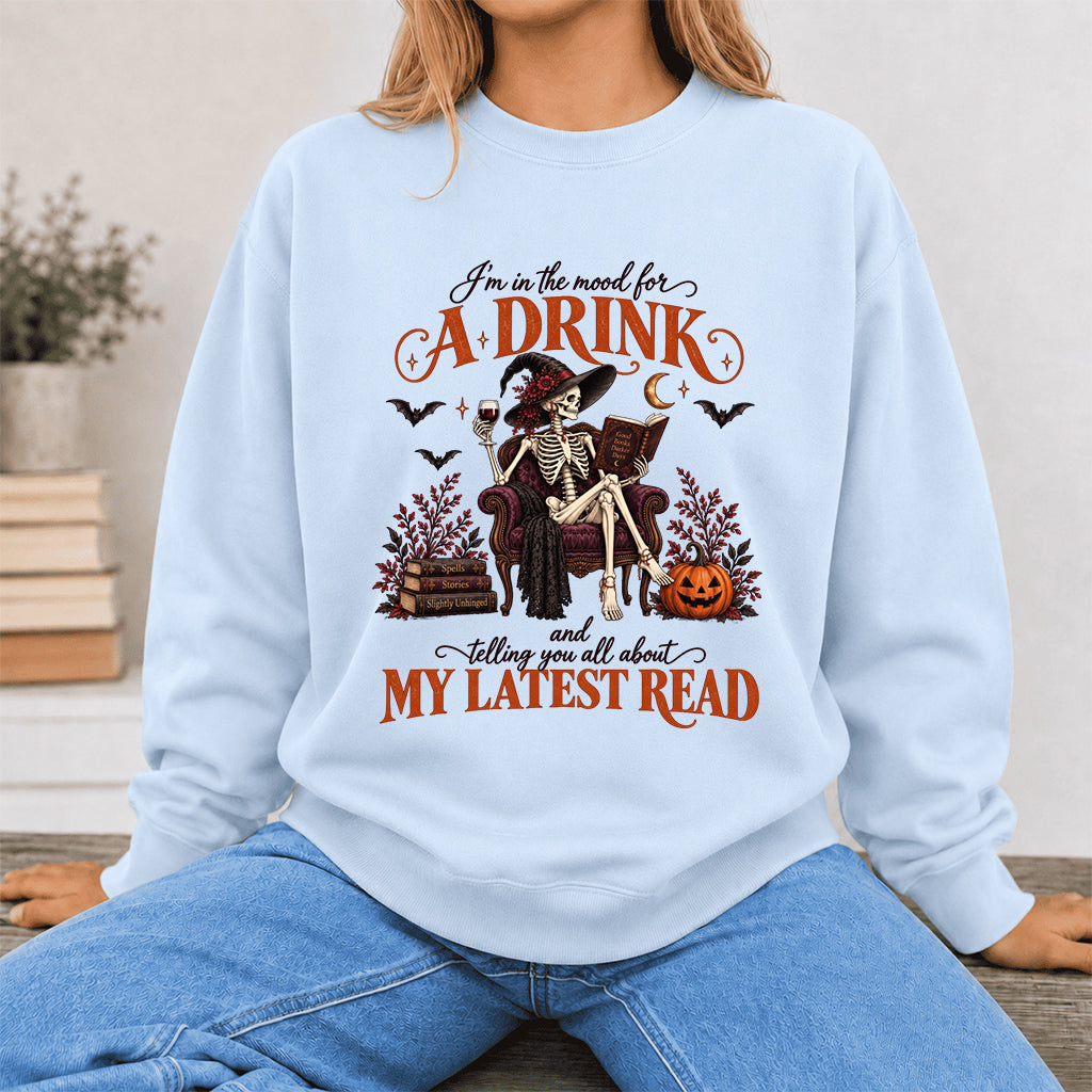 Telling You All About My Lastest Read Printed Sweatshirt | Halloween Reader Gift Light Blue