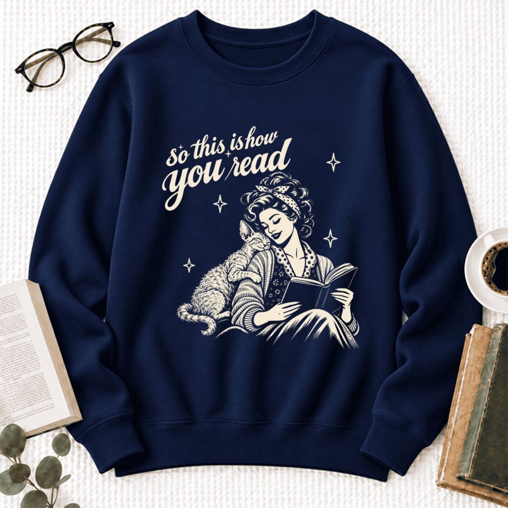 How You Read Devon Rex Softstyle Sweatshirt | Cozy Cat Lover & Reader Gift Navy