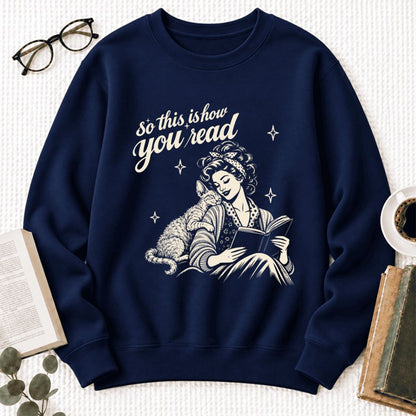 How You Read Devon Rex Softstyle Sweatshirt | Cozy Cat Lover & Reader Gift Navy