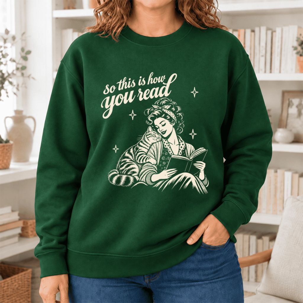 How You Read American Shorthair Softstyle Sweatshirt | Cozy Cat & Book Lover Gift Forest Green