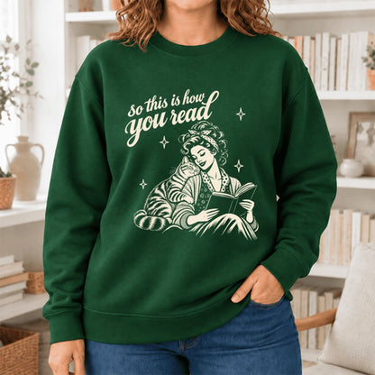 How You Read American Shorthair Softstyle Sweatshirt | Cozy Cat & Book Lover Gift Forest Green