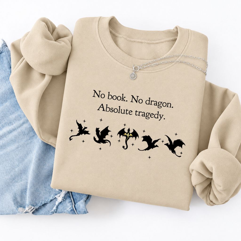 No Book, No Dragon Softstyle Sweatshirt | Fantasy Reader Gift Sand