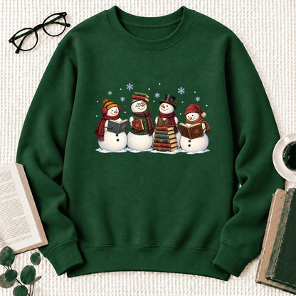 Bookish Snowman Club Softstyle Sweatshirt | Christmas Book Lover Gift Forest Green