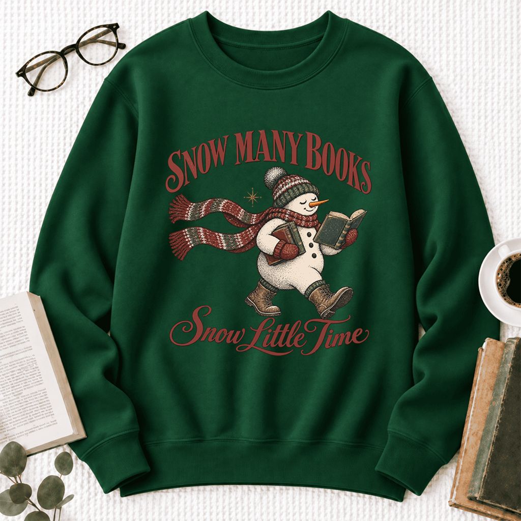 Snow Many Books Snow Little Time Softstyle Sweatshirt | Christmas Reader Gift Forest Green