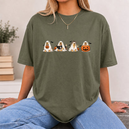 Spooky Golden Retrievers Book Club Printed T-Shirt | Halloween Book Lover Gift Military Green