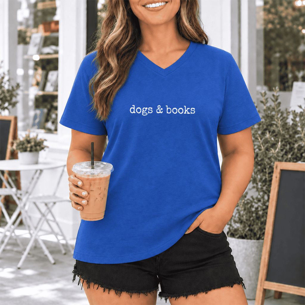 Dogs & Books Ultra-Soft V-Neck | Dog Lover & Reader Gift True Royal