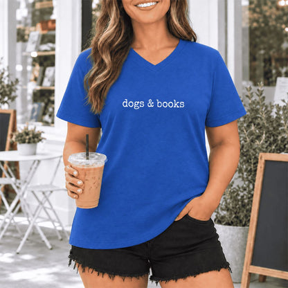 Dogs & Books Ultra-Soft V-Neck | Dog Lover & Reader Gift True Royal
