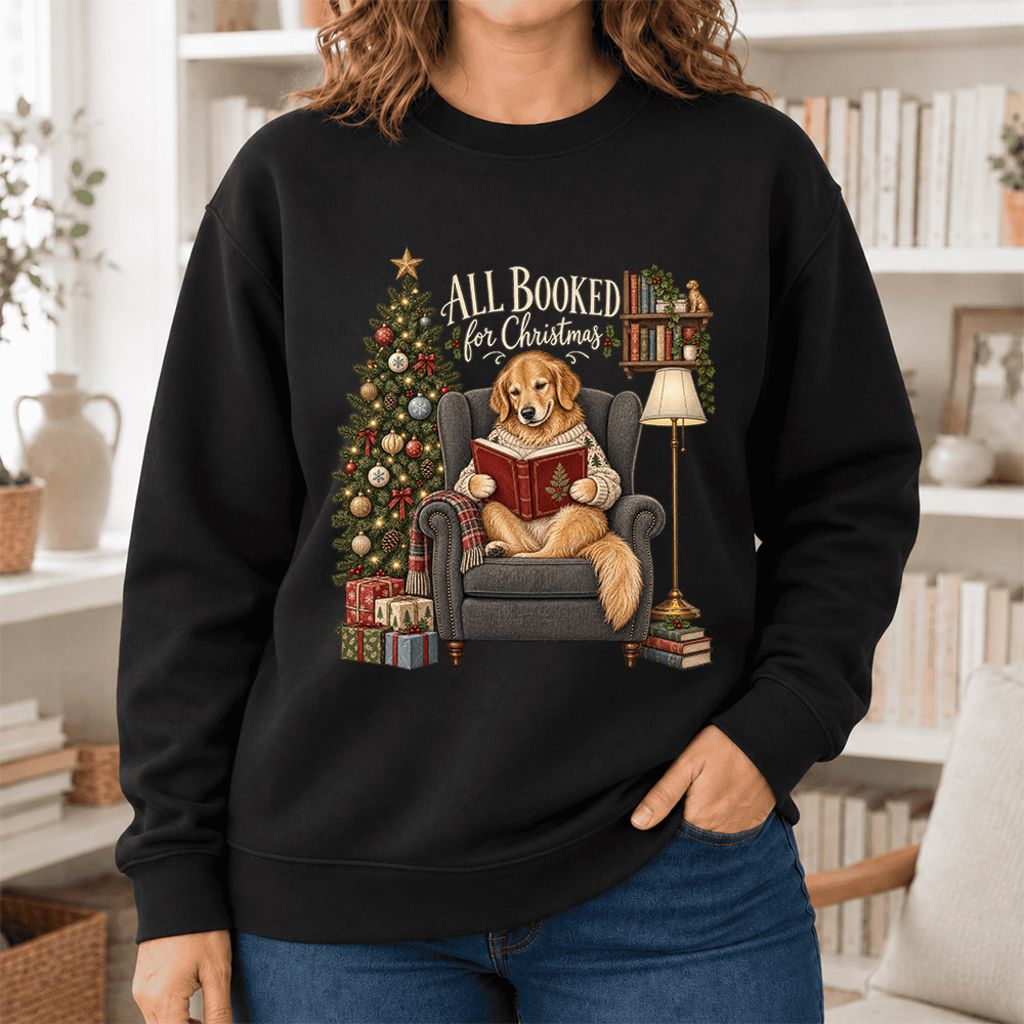 All Booked For Christmas Sweatshirt | Christmas Reader Gift Black