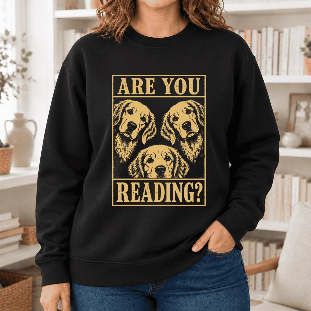 Are You Reading Golden Retriever Softstyle Sweatshirt | Dog Mom Reader Gift Black