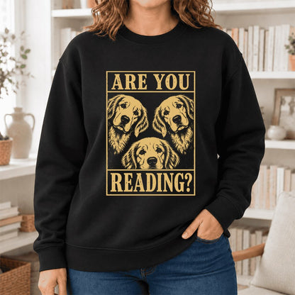 Are You Reading Golden Retriever Softstyle Sweatshirt | Dog Mom Reader Gift Black