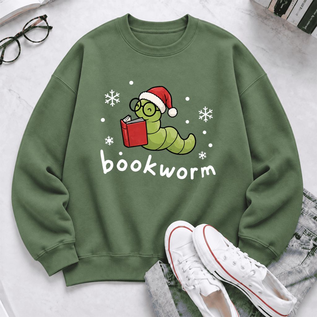 Christmas Bookworm Softstyle Sweatshirt | Christmas Book Lover Gift Military Green