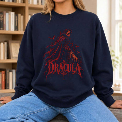 Dracula Vampire Gothic Crewneck Sweatshirt | Halloween Book Lover Gift Navy