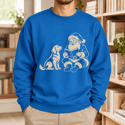 Funny Dog With Reading Santa Softstyle Sweatshirt | Christmas Book Lover Gift Royal