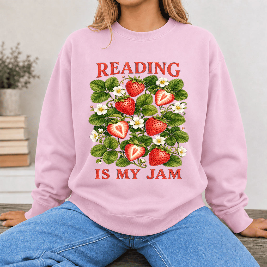 Reading Is My Jam Crewneck Sweatshirt | Reader Gift Light Pink