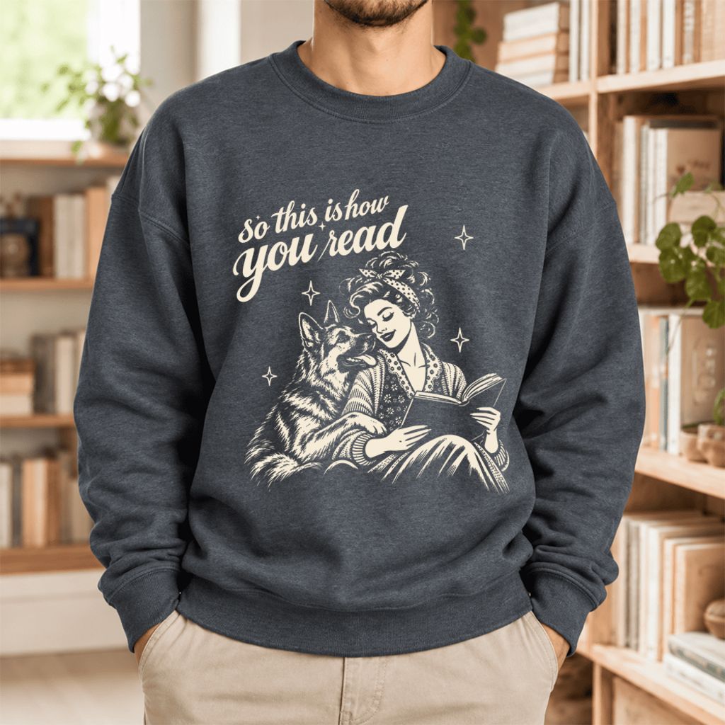 How You Read German Shepherd Softstyle Sweatshirt | Cozy Dog Mom Reader Gift Dark Heather