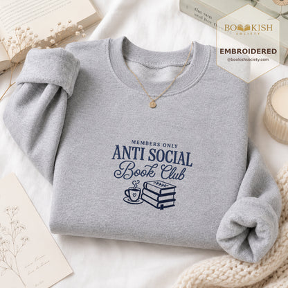 Anti-Social Book Club Embroidered Sweatshirt | Reader Gift Sport Grey