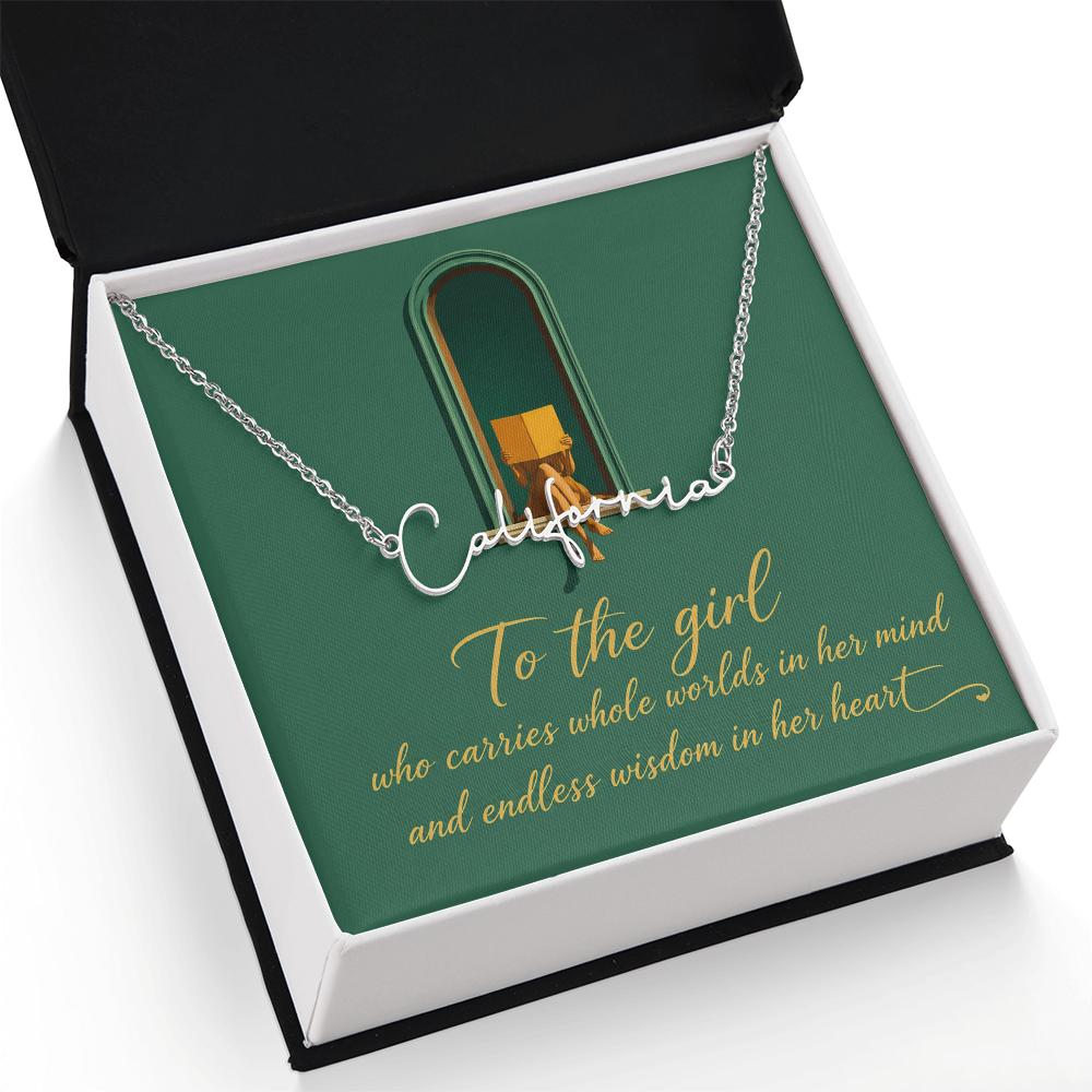 To The Girl Decorative Card And Custom Name Polished Stainless Steel Necklace With Box Book Lover Gift Font 2
