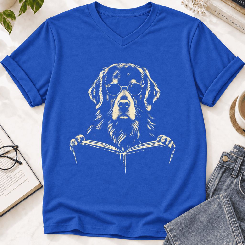 Golden Retriever Reading Book Ultra-Soft V-Neck | Dog Mom Reader Gift True Royal
