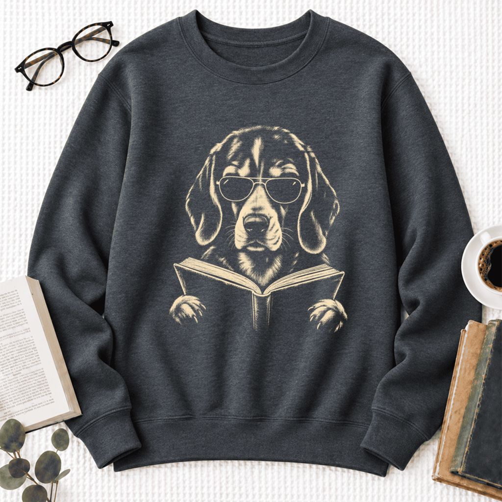 Beagle Reading Book Softstyle Sweatshirt | Dog Mom Reader Gift Dark Heather