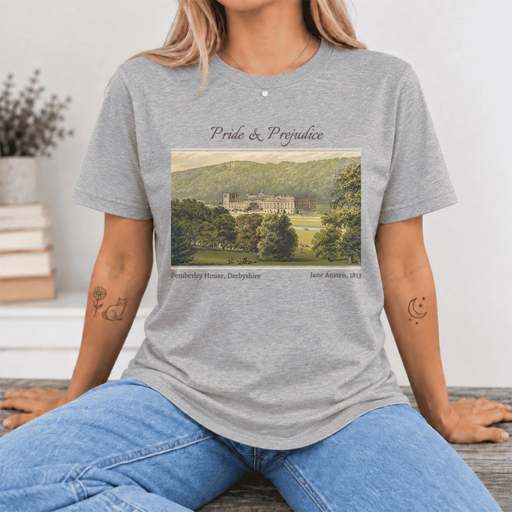 Pemberley House Pride And Prejudice Ultra-Soft Cotton T-Shirt | Gift Athletic Heather