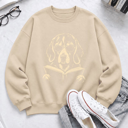 Beagle Reading Book Softstyle Sweatshirt | Dog Mom Reader Gift Sand