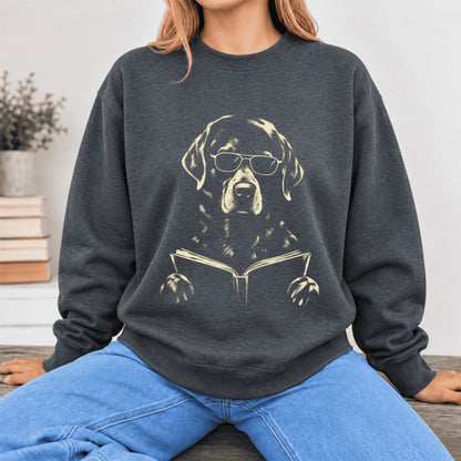 Labrador Retriever Reading Book Softstyle Sweatshirt | Dog Mom Reader Gift Dark Heather