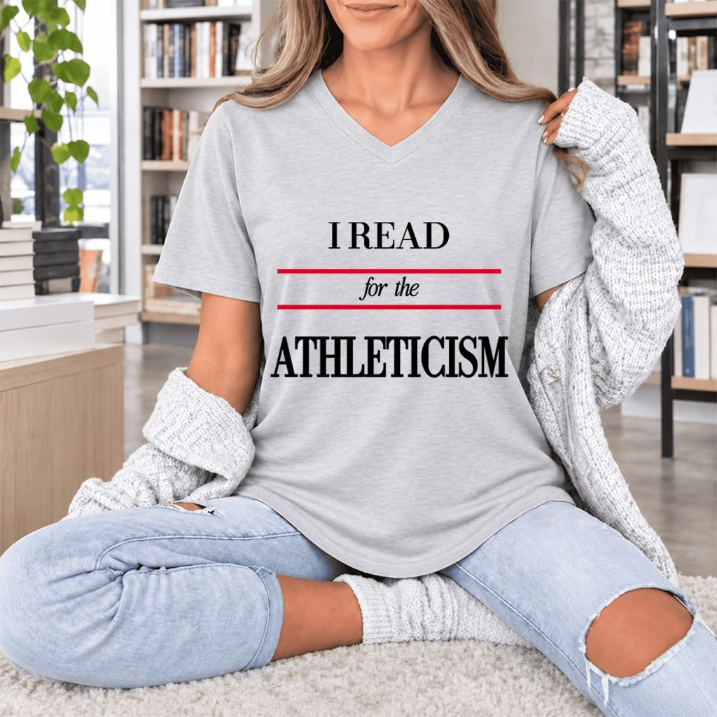 I Read For The Athleticism Ultra-Soft V-Neck | Reader Gift Ash