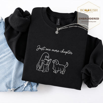 Easily Just One More Chapter Halloween Embroidered Sweatshirt | Reader Gift Black