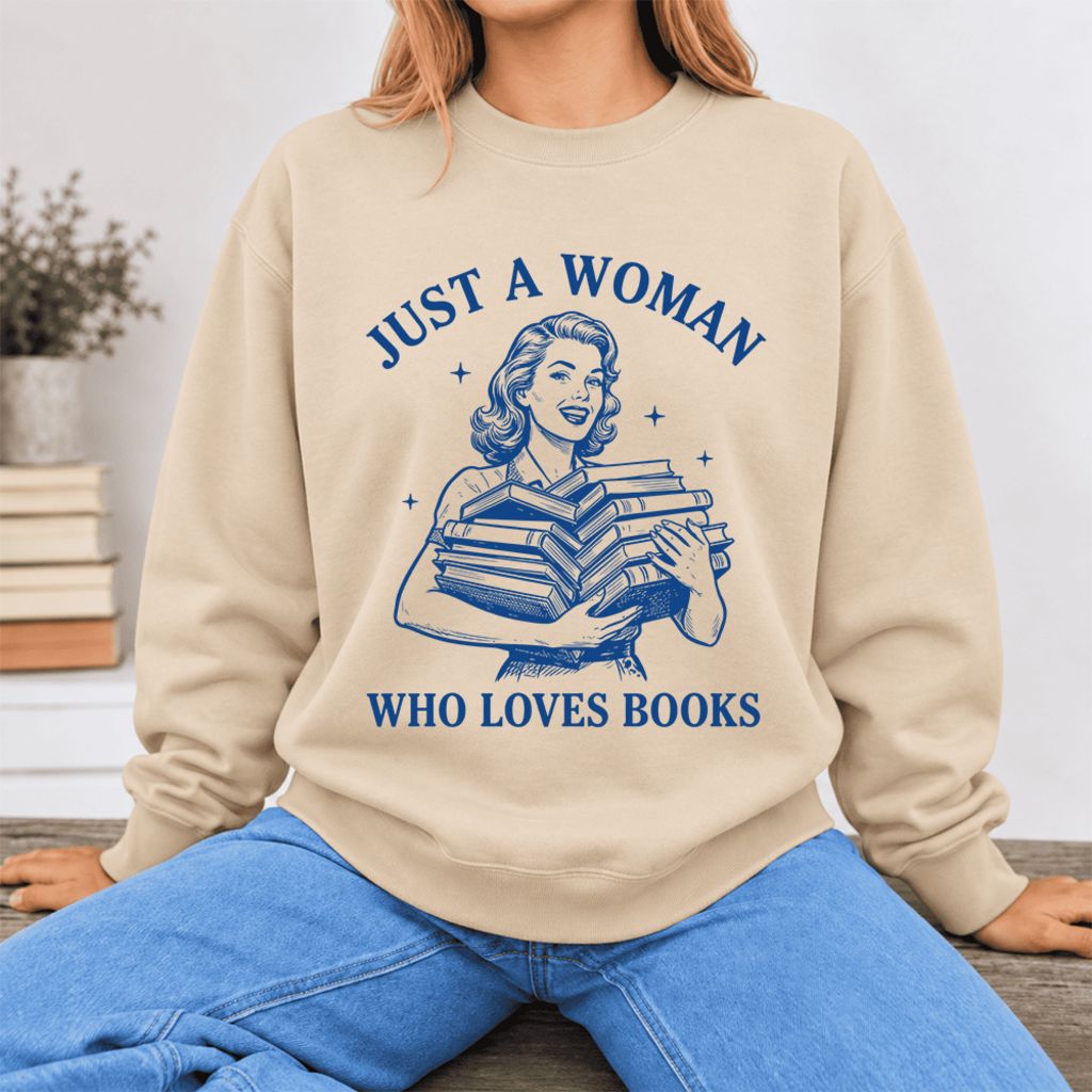 Just A Woman Who Loves Books Softstyle Sweatshirt | Reader Gift Sand