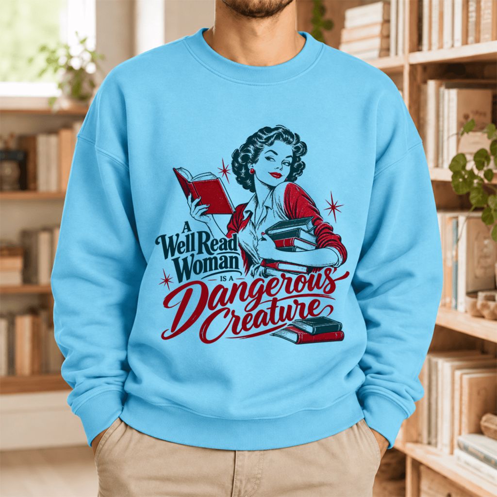 A Well Read Woman Is A Dangerous Creature Softstyle Sweatshirt | Reader Gift Sky