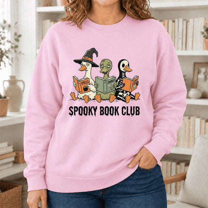 Spooky Book Club Printed Sweatshirt | Halloween Book Lover Gift Light Pink