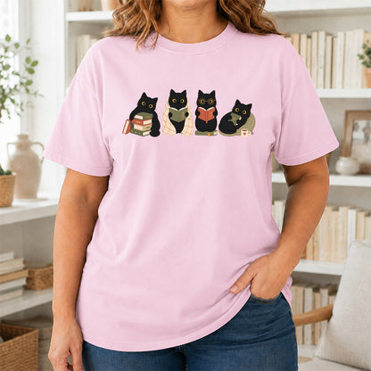 Black Cats Reading Softstyle T-Shirt | Book Lover Gift Light Pink