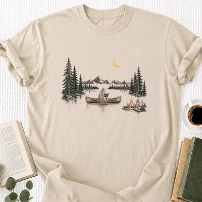Reading Ghost On The Boat Printed T-Shirt | Spooky Book Lover Gift Sand
